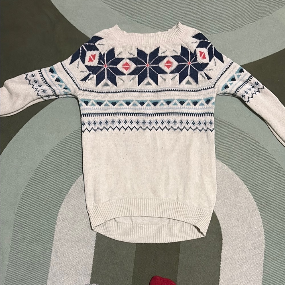 Women's Cream and Blue Patterned Sweater